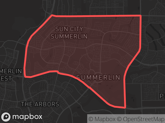 Map of Summerlin / Red Rock in Las Vegas with its official boundary outlined