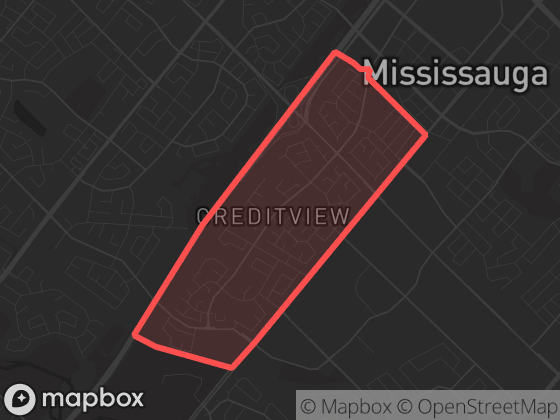 Map of Creditview in Mississauga with its official boundary outlined