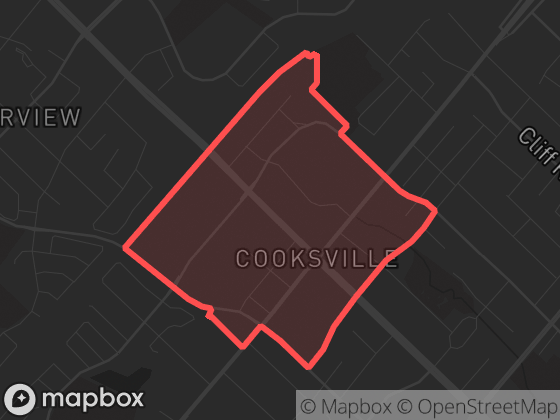 Map of Downtown Cooksville in Mississauga with its official boundary outlined