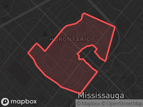 Map of Hurontario in Mississauga with its official boundary outlined