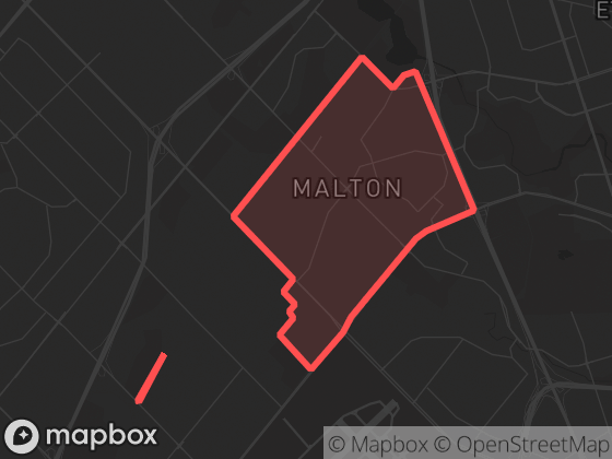 Map of Malton in Mississauga with its official boundary outlined