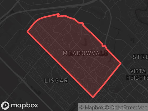Map of Meadowvale in Mississauga with its official boundary outlined