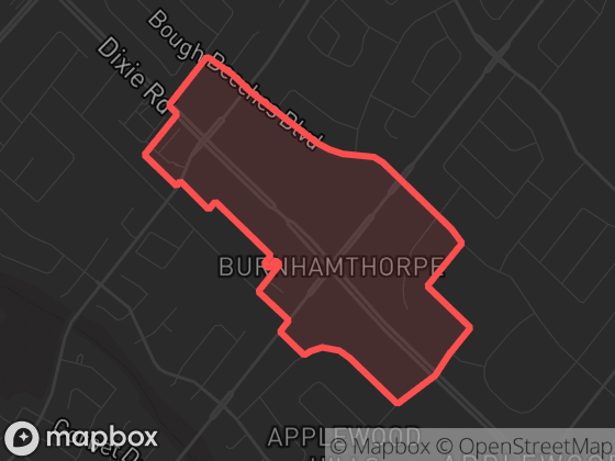 Map of Rathwood-Applewood in Mississauga with its official boundary outlined