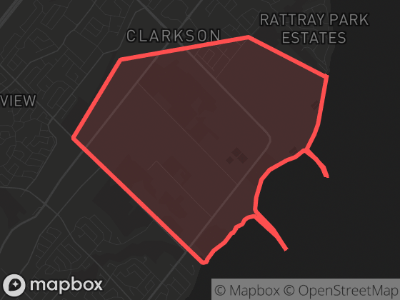 Map of Southdown in Mississauga with its official boundary outlined