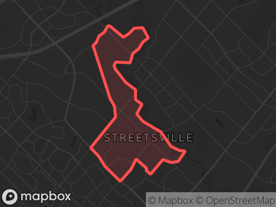 Map of Streetsville in Mississauga with its official boundary outlined