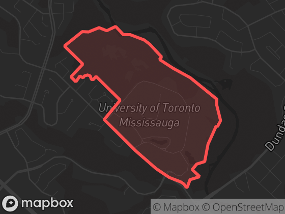 Map of UTM in Mississauga with its official boundary outlined