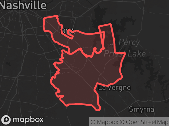 Map of Antioch in Nashville with its official boundary outlined