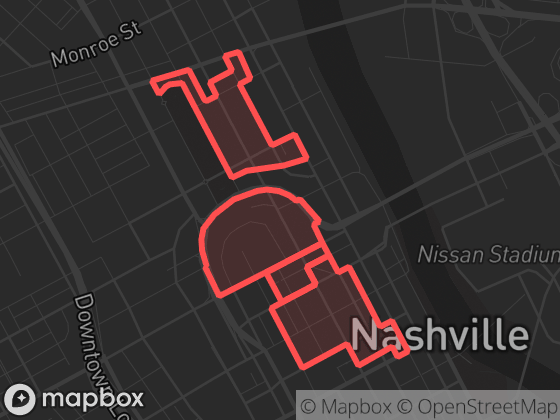 Map of Downtown / Capitol Hill in Nashville with its official boundary outlined