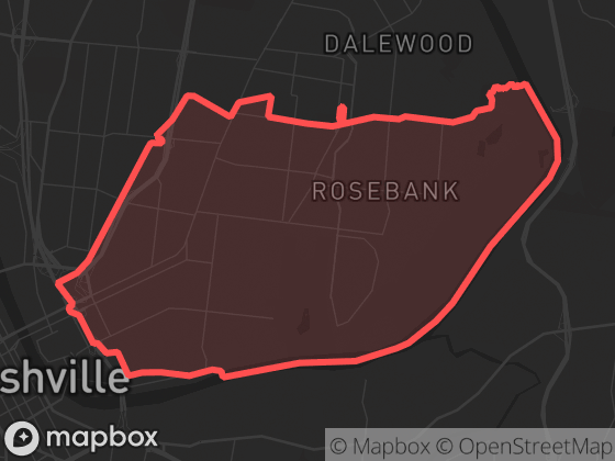 Map of East Nashville in Nashville with its official boundary outlined