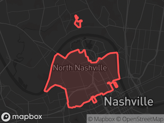 Map of Germantown / North Nashville in Nashville with its official boundary outlined