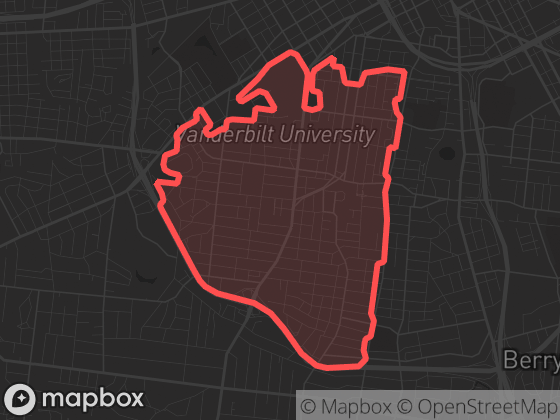 Map of Hillsboro Village / Midtown in Nashville with its official boundary outlined