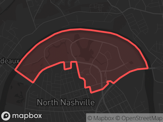 Map of North Nashville in Nashville with its official boundary outlined