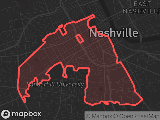 Map of The Gulch / Midtown in Nashville with its official boundary outlined