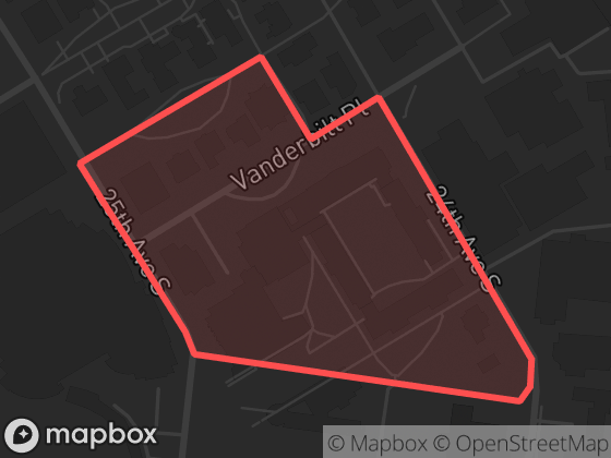 Map of Vanderbilt University in Nashville with its official boundary outlined