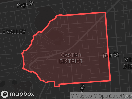 Map of Castro/Upper Market in San Francisco with its official boundary outlined