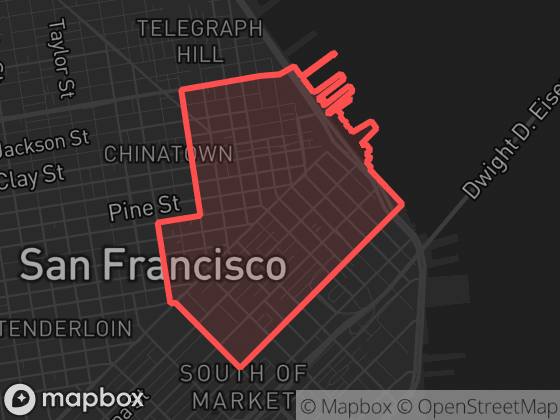 Map of Financial District in San Francisco with its official boundary outlined