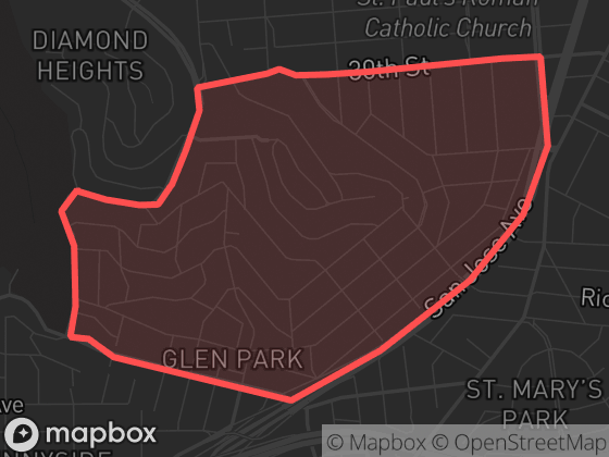 Map of Glen Park in San Francisco with its official boundary outlined