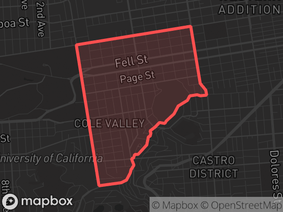 Map of Haight Ashbury in San Francisco with its official boundary outlined