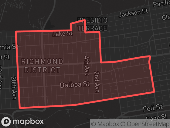 Map of Inner Richmond in San Francisco with its official boundary outlined