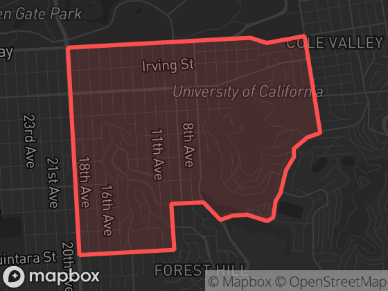 Map of Inner Sunset in San Francisco with its official boundary outlined