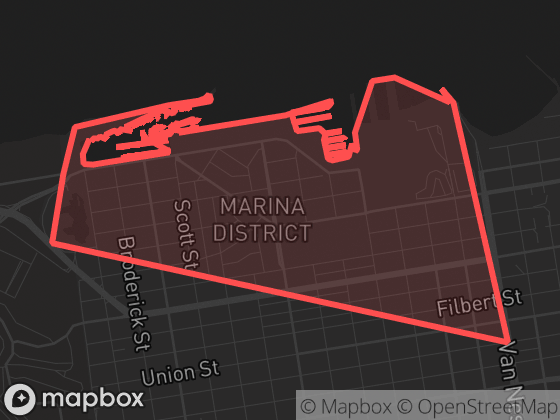 Map of Marina in San Francisco with its official boundary outlined
