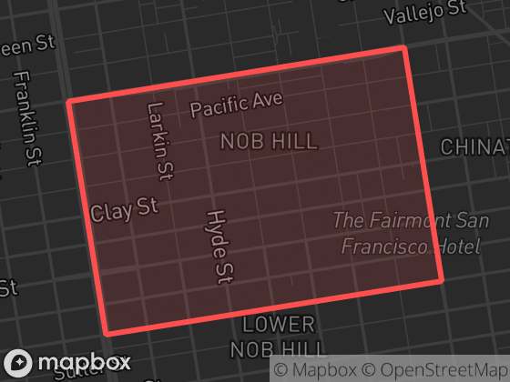Map of Nob Hill in San Francisco with its official boundary outlined