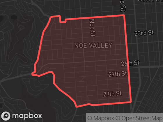 Map of Noe Valley in San Francisco with its official boundary outlined