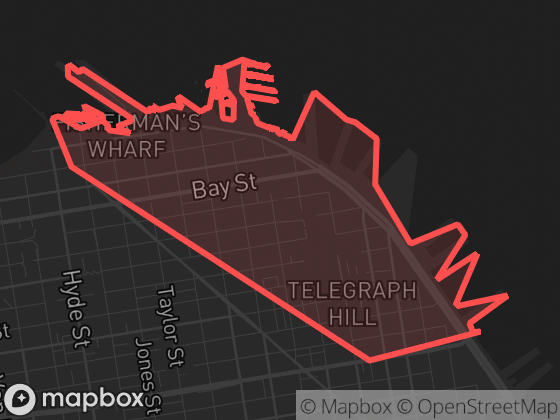 Map of North Beach in San Francisco with its official boundary outlined