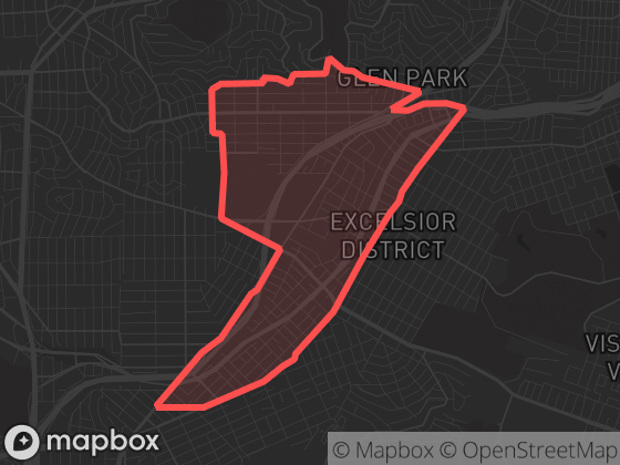 Map of Outer Mission in San Francisco with its official boundary outlined