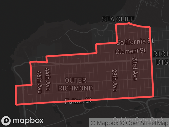 Map of Outer Richmond in San Francisco with its official boundary outlined