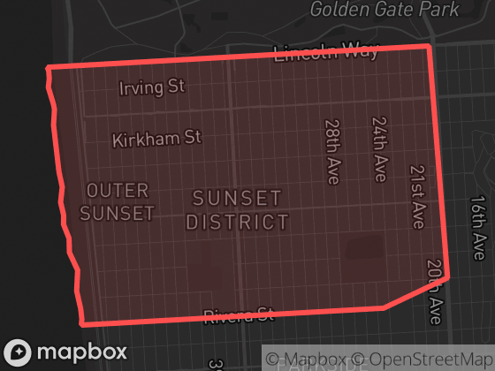 Map of Outer Sunset in San Francisco with its official boundary outlined