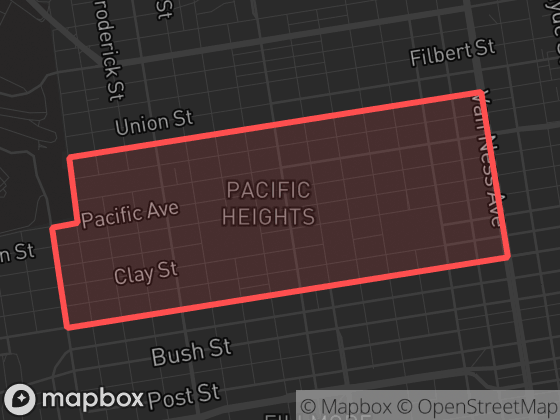 Map of Pacific Heights in San Francisco with its official boundary outlined
