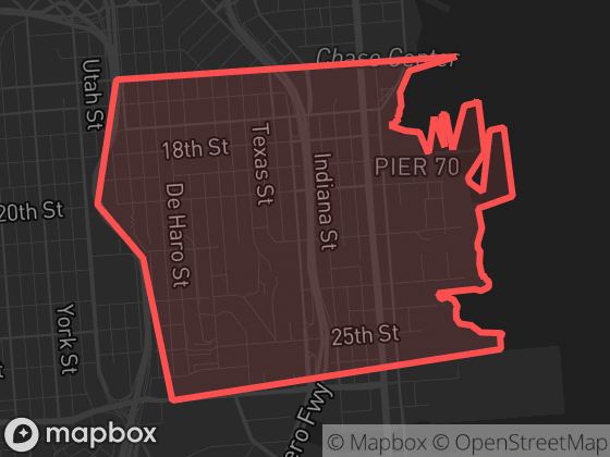 Map of Potrero Hill in San Francisco with its official boundary outlined