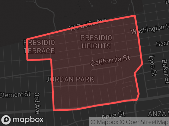 Map of Presidio Heights in San Francisco with its official boundary outlined