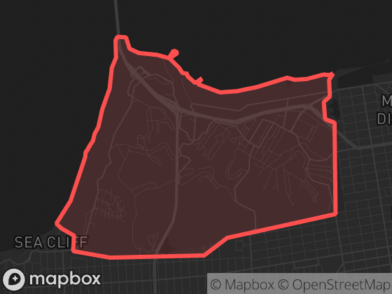 Map of Presidio in San Francisco with its official boundary outlined