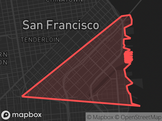 Map of South of Market in San Francisco with its official boundary outlined