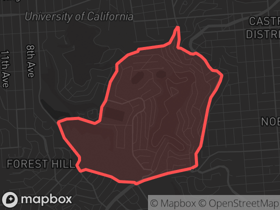 Map of Twin Peaks in San Francisco with its official boundary outlined