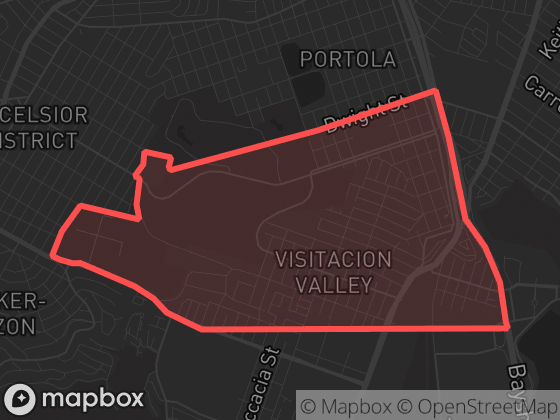 Map of Visitacion Valley in San Francisco with its official boundary outlined