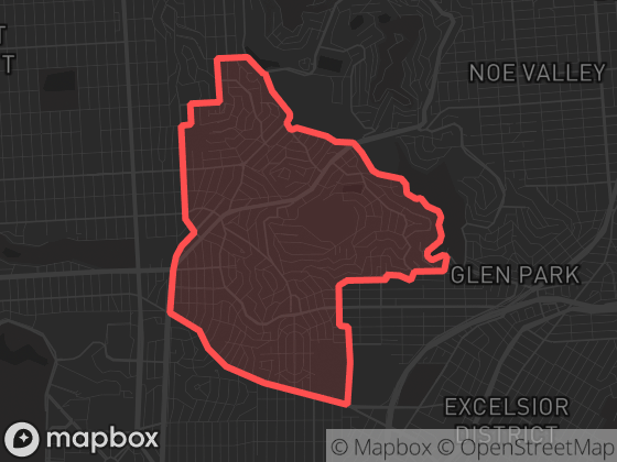 Map of West of Twin Peaks in San Francisco with its official boundary outlined