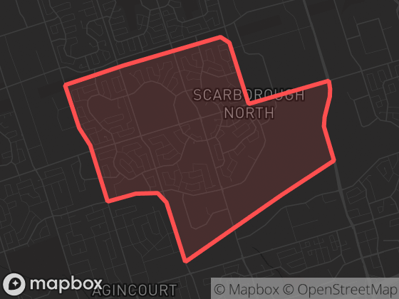 Map of Agincourt North in Toronto with its official boundary outlined