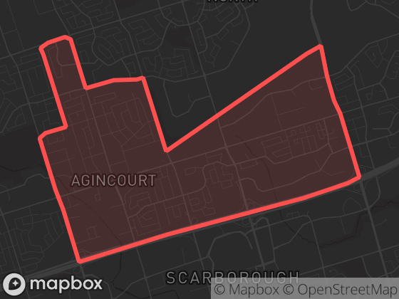 Map of Agincourt South-Malvern West in Toronto with its official boundary outlined