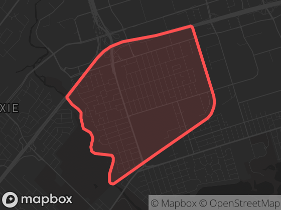 Map of Alderwood in Toronto with its official boundary outlined