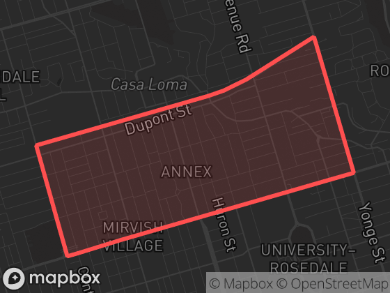 Map of Annex in Toronto with its official boundary outlined