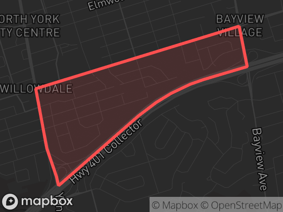 Map of Avondale in Toronto with its official boundary outlined