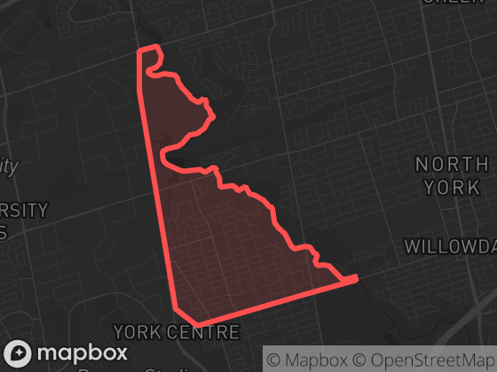 Map of Bathurst Manor in Toronto with its official boundary outlined