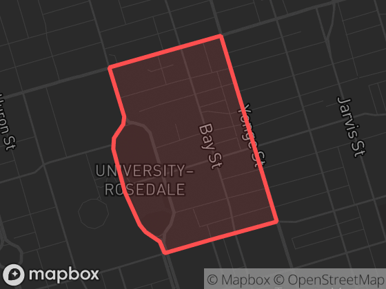 Map of Bay-Cloverhill in Toronto with its official boundary outlined