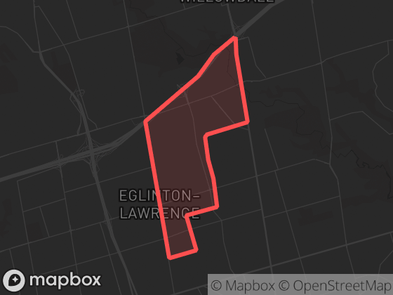 Map of Bedford Park-Nortown in Toronto with its official boundary outlined