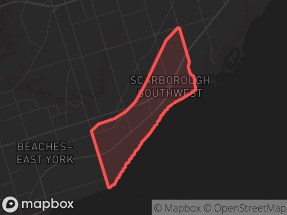 Map of Birchcliffe-Cliffside in Toronto with its official boundary outlined