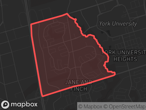 Map of Black Creek in Toronto with its official boundary outlined