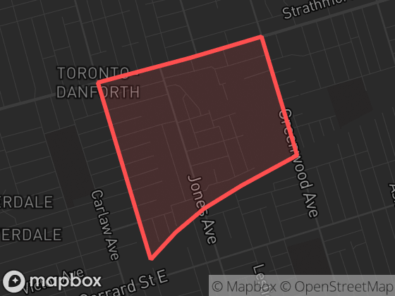 Map of Blake-Jones in Toronto with its official boundary outlined